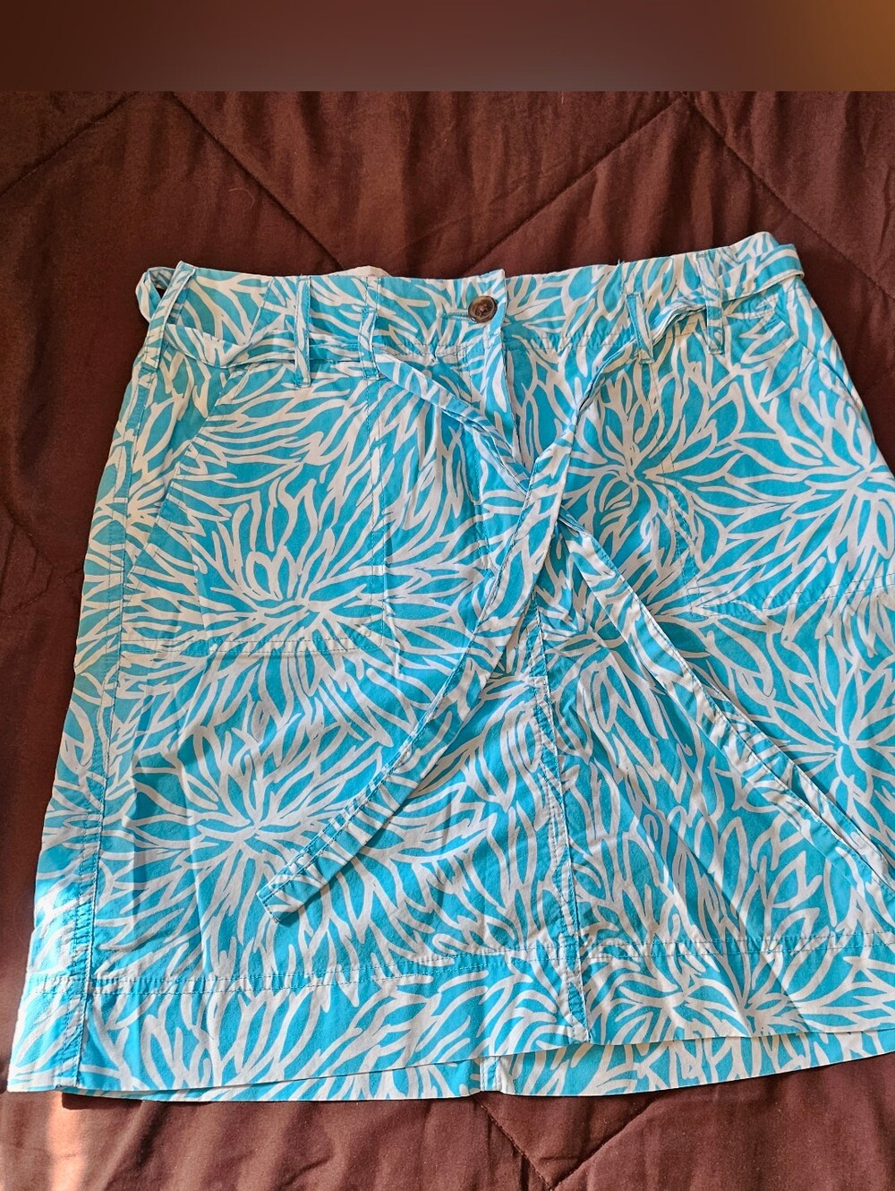 Lands' End Aqua and White Tropical Print Skort